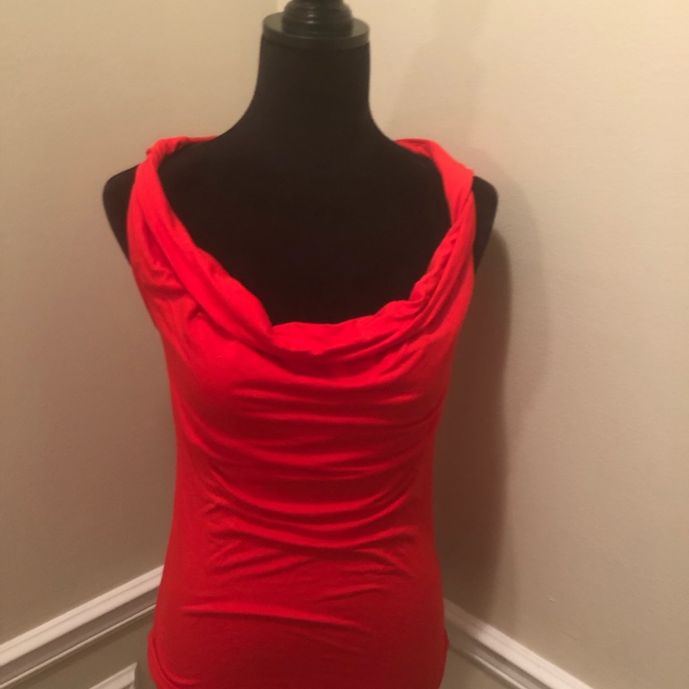 Red sleeveless blouse